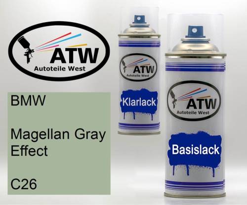 BMW, Magellan Gray Effect, C26: 400ml Sprühdose + 400ml Klarlack - Set, von ATW Autoteile West.